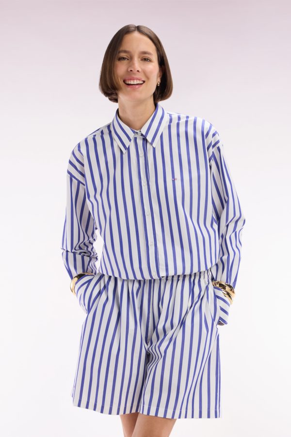 Chemise En Coton Blanche À Rayures Bleues Coupe Oversized Eden Park