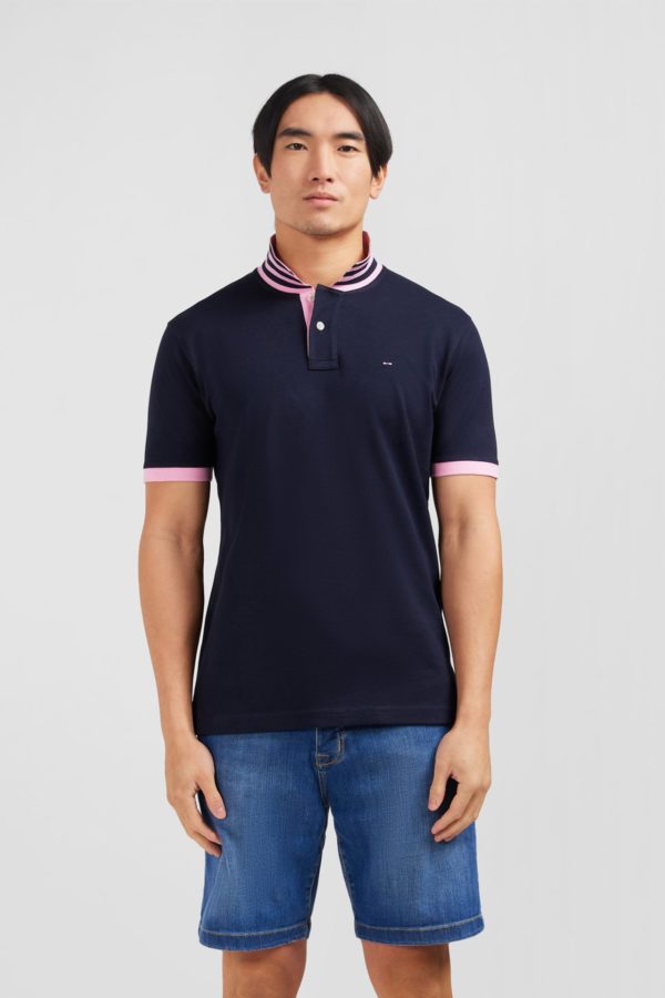 Polo Bleu Marine En Coton Pima Avec Détails Contrastés Eden Park