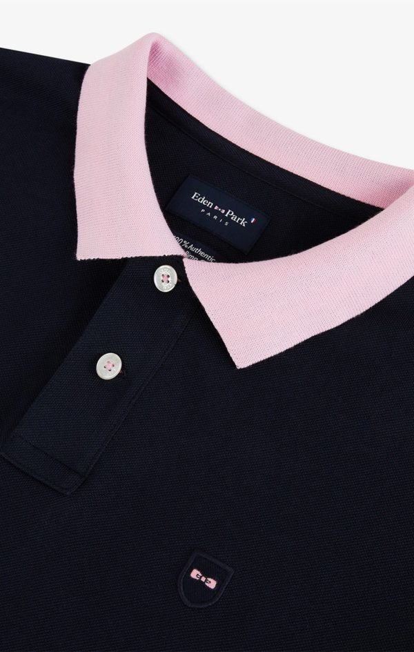 Polo Manches Longues Bleu Marine En Coton Avec Col Contrasté Eden Park – Image 6