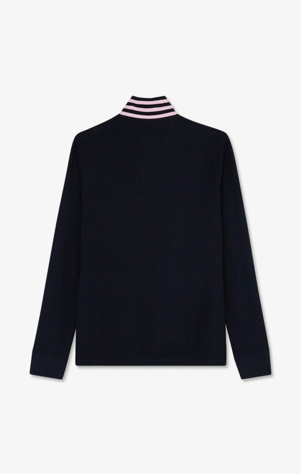 Polo Manches Longues Bleu Marine En Coton Avec Col Contrasté Eden Park – Image 3