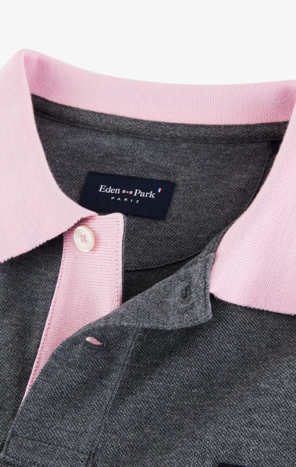 Polo Manches Longues Gris En Coton Avec Col Contrasté Eden Park – Image 9