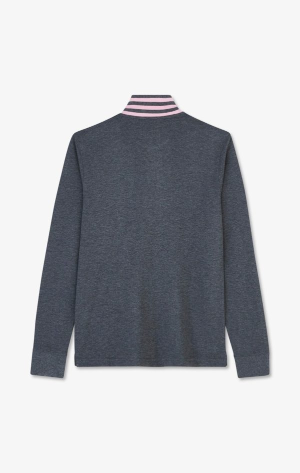 Polo Manches Longues Gris En Coton Avec Col Contrasté Eden Park – Image 3