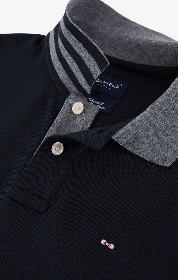 Polo Manches Longues Noir En Coton Avec Col Contrasté Eden Park – Image 9