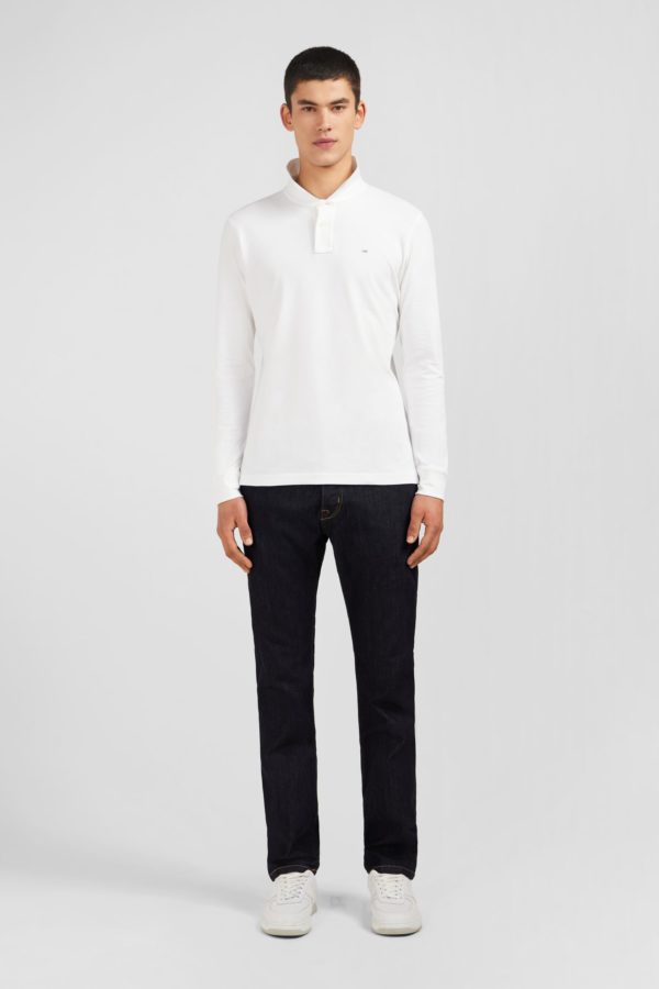 Polo Manches Longues Blanc Uni En Piqué De Coton Stretch Eden Park – Image 6