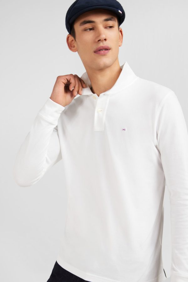 Polo Manches Longues Blanc Uni En Piqué De Coton Stretch Eden Park – Image 2