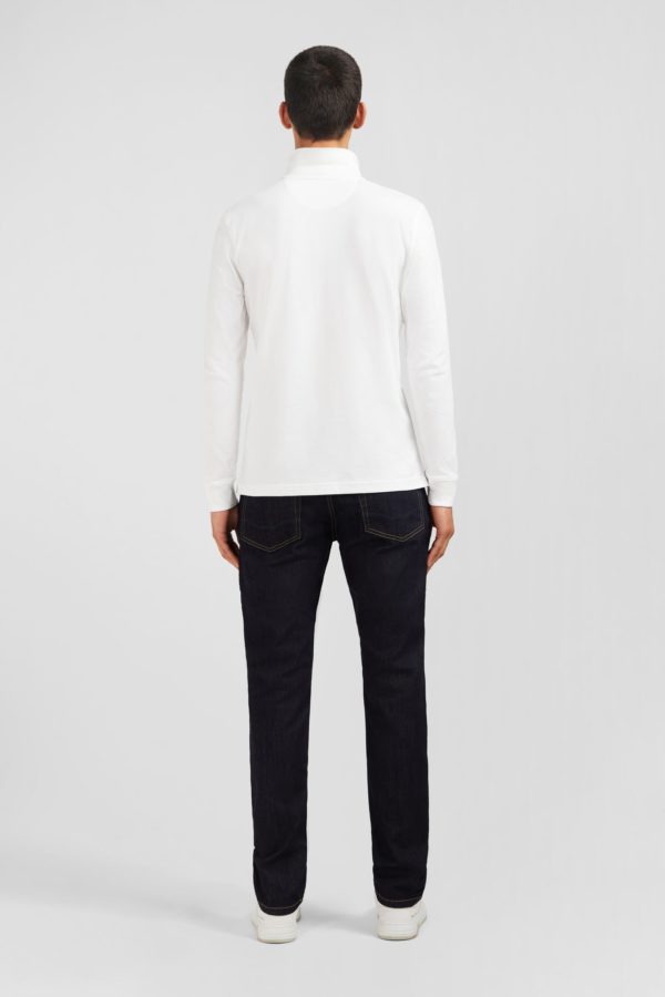 Polo Manches Longues Blanc Uni En Piqué De Coton Stretch Eden Park – Image 5