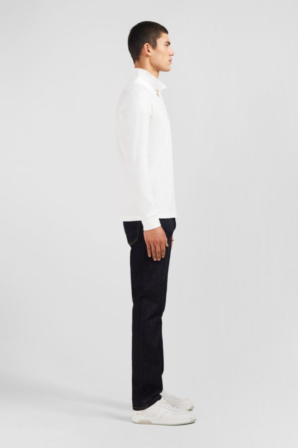 Polo Manches Longues Blanc Uni En Piqué De Coton Stretch Eden Park – Image 4