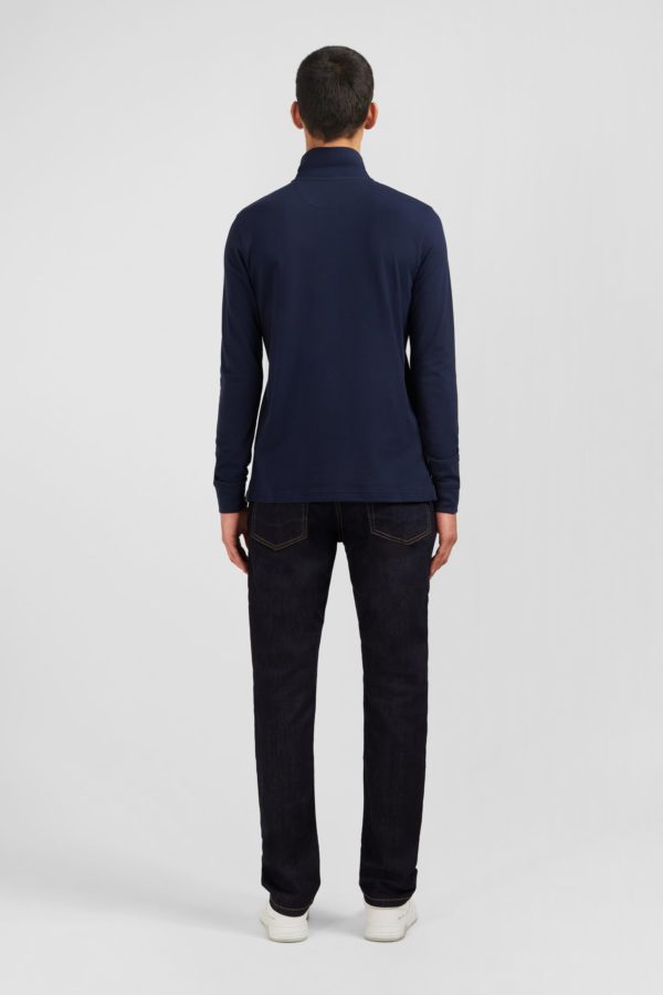 Polo Manches Longues Bleu Marine Uni En Piqué De Coton Stretch Eden Park – Image 5