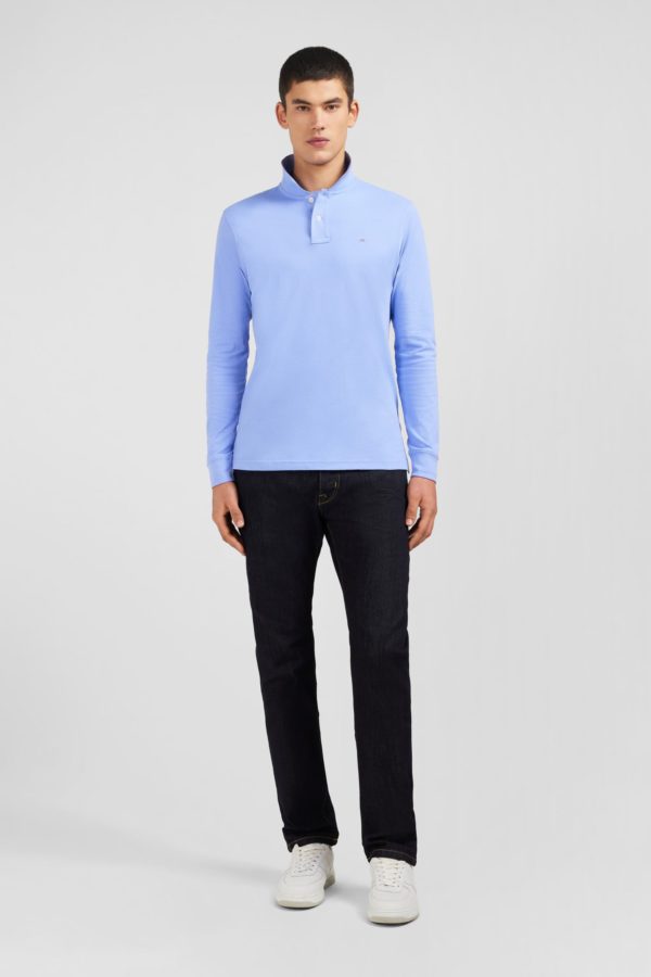 Polo Manches Longues Bleu Uni En Piqué De Coton Stretch Eden Park – Image 6