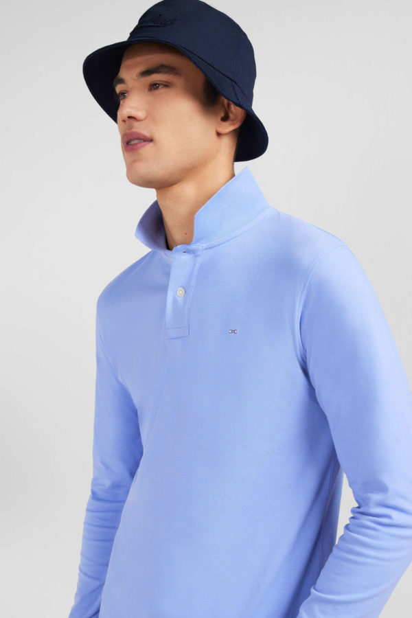 Polo Manches Longues Bleu Uni En Piqué De Coton Stretch Eden Park – Image 2