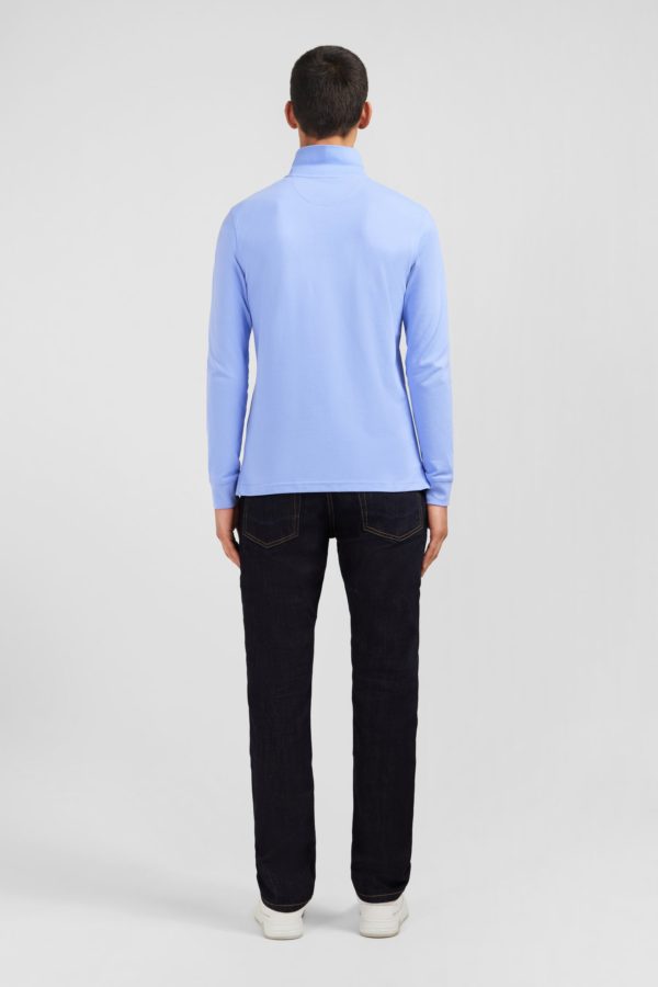Polo Manches Longues Bleu Uni En Piqué De Coton Stretch Eden Park – Image 5