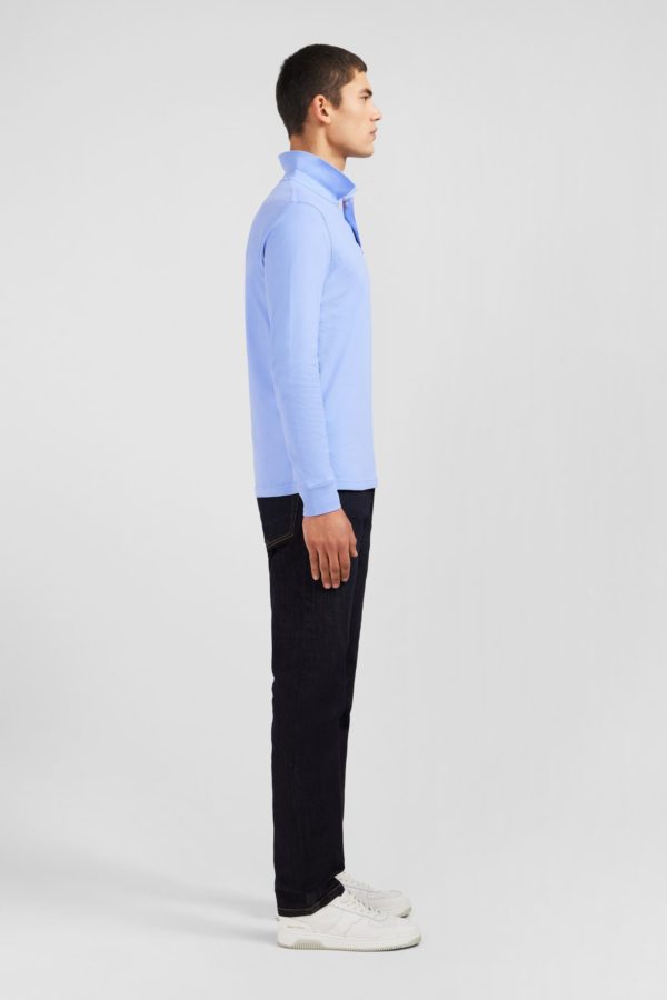 Polo Manches Longues Bleu Uni En Piqué De Coton Stretch Eden Park – Image 4