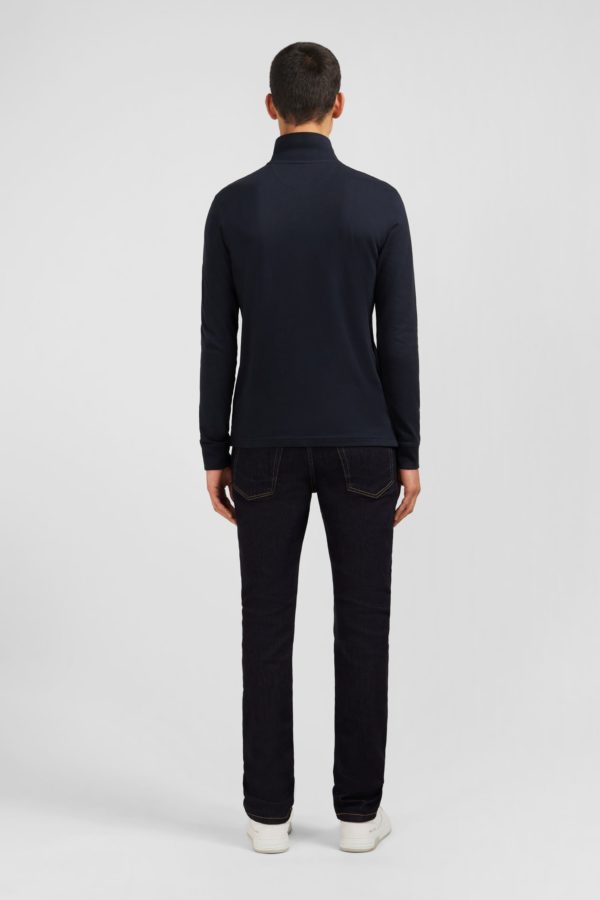 Polo Manches Longues Noir Uni En Piqué De Coton Stretch Eden Park – Image 5