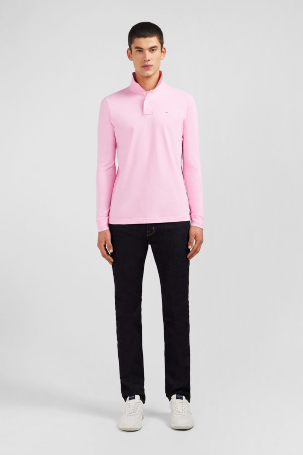 Polo Manches Longues Rose Uni En Piqué De Coton Stretch Eden Park – Image 6