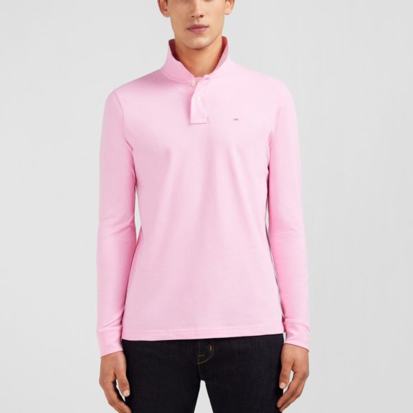 Polo Manches Longues Rose Uni En Piqué De Coton Stretch Eden Park