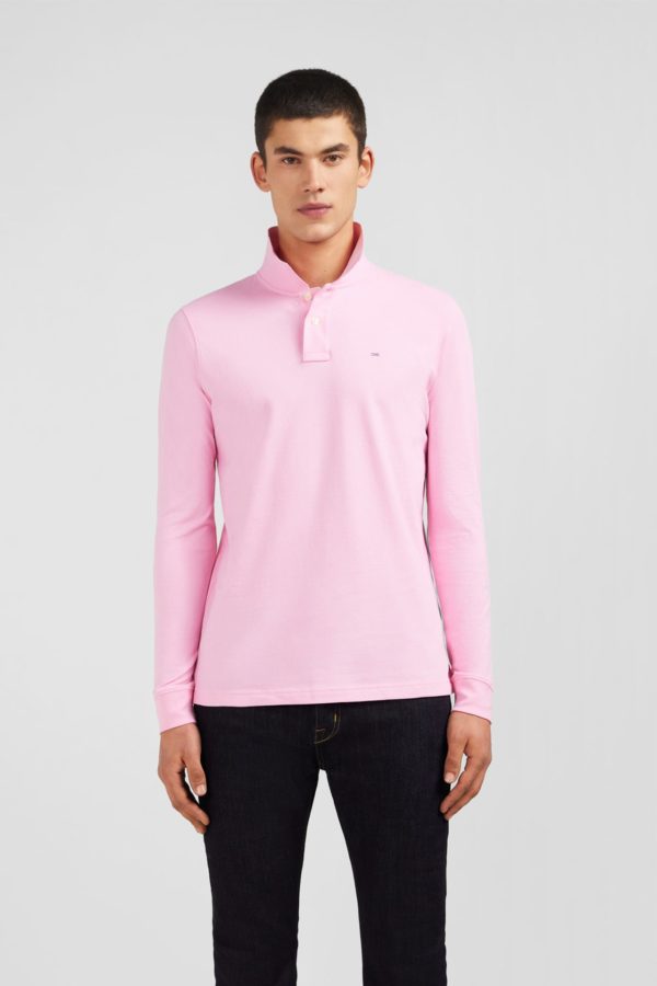 Polo Manches Longues Rose Uni En Piqué De Coton Stretch Eden Park