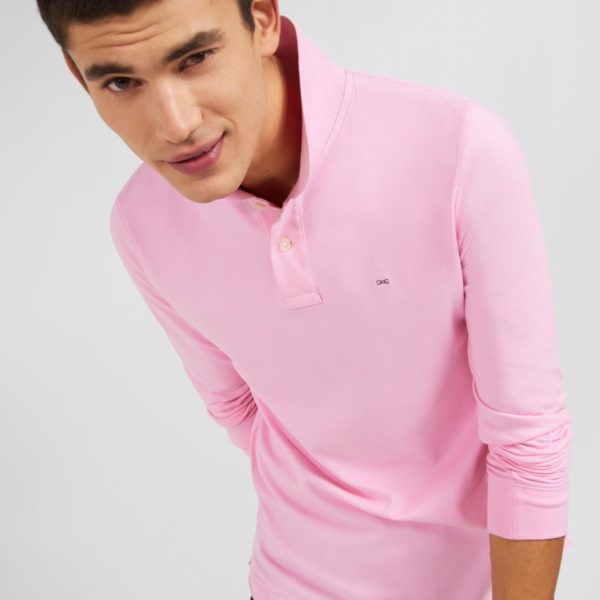 Polo Manches Longues Rose Uni En Piqué De Coton Stretch Eden Park