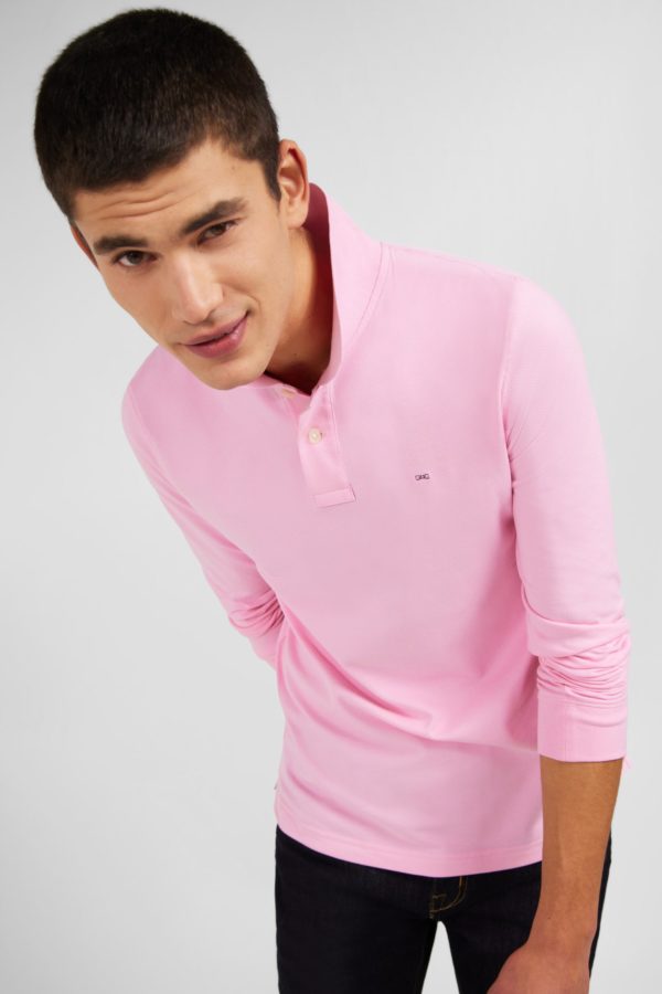Polo Manches Longues Rose Uni En Piqué De Coton Stretch Eden Park – Image 2