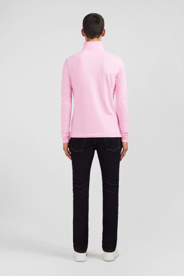 Polo Manches Longues Rose Uni En Piqué De Coton Stretch Eden Park – Image 5