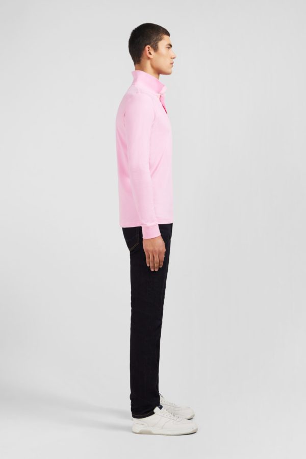 Polo Manches Longues Rose Uni En Piqué De Coton Stretch Eden Park – Image 4