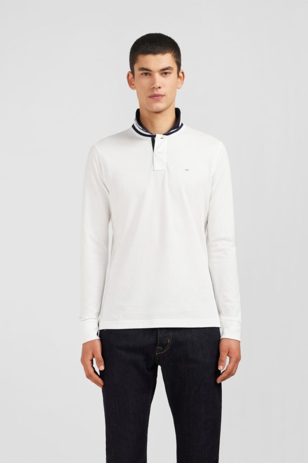 Polo Manches Longues Blanc En Coton Avec Col Contrasté Eden Park