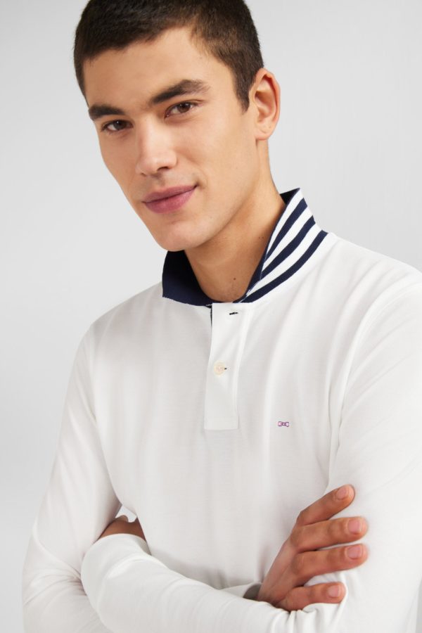 Polo Manches Longues Blanc En Coton Avec Col Contrasté Eden Park – Image 2