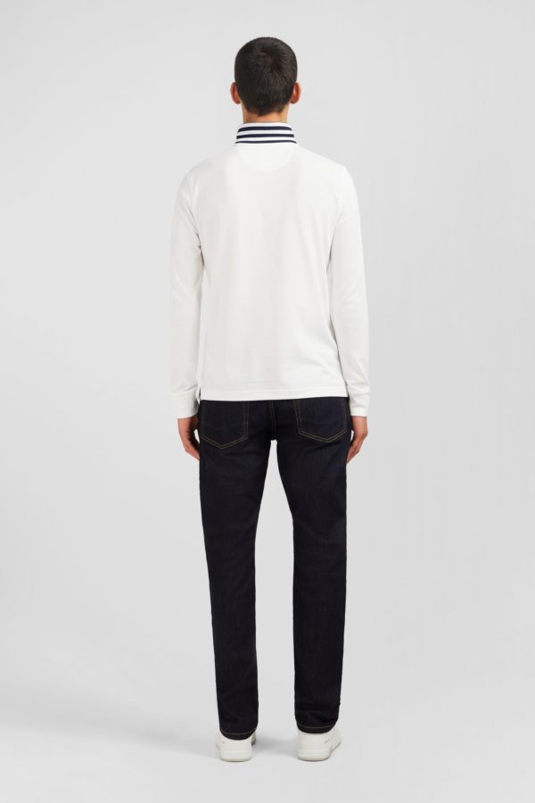Polo Manches Longues Blanc En Coton Avec Col Contrasté Eden Park – Image 5