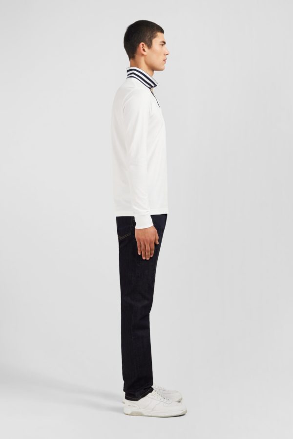 Polo Manches Longues Blanc En Coton Avec Col Contrasté Eden Park – Image 4