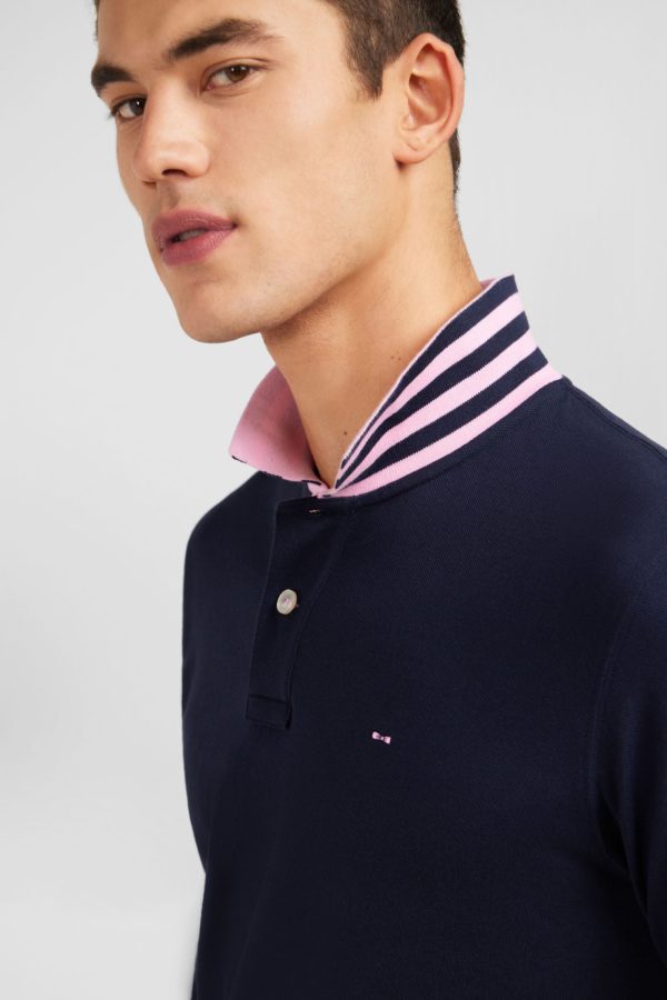Polo Manches Longues Bleu Marine En Coton Avec Col Contrasté Eden Park – Image 2