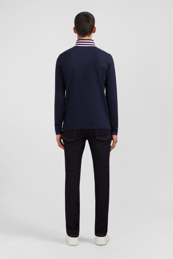 Polo Manches Longues Bleu Marine En Coton Avec Col Contrasté Eden Park – Image 5