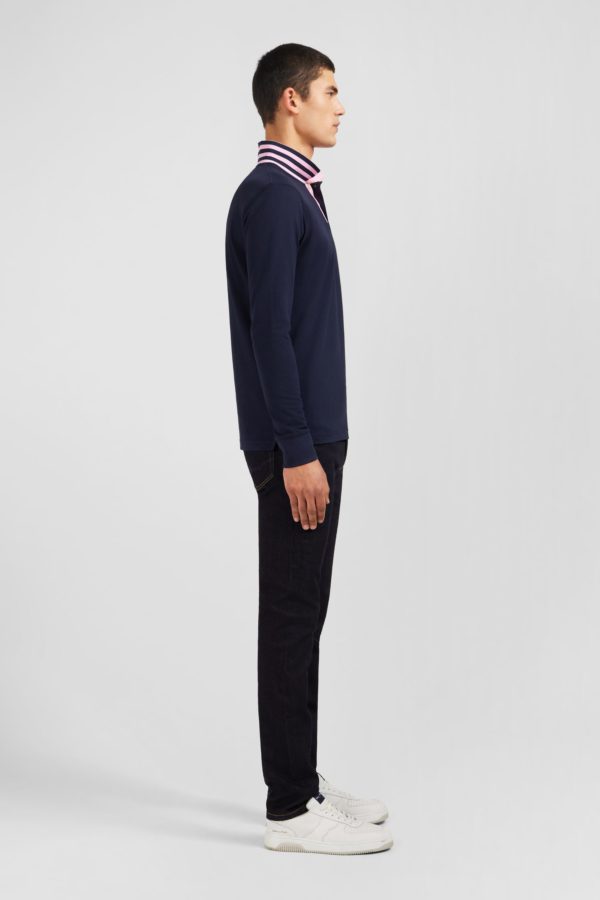 Polo Manches Longues Bleu Marine En Coton Avec Col Contrasté Eden Park – Image 4