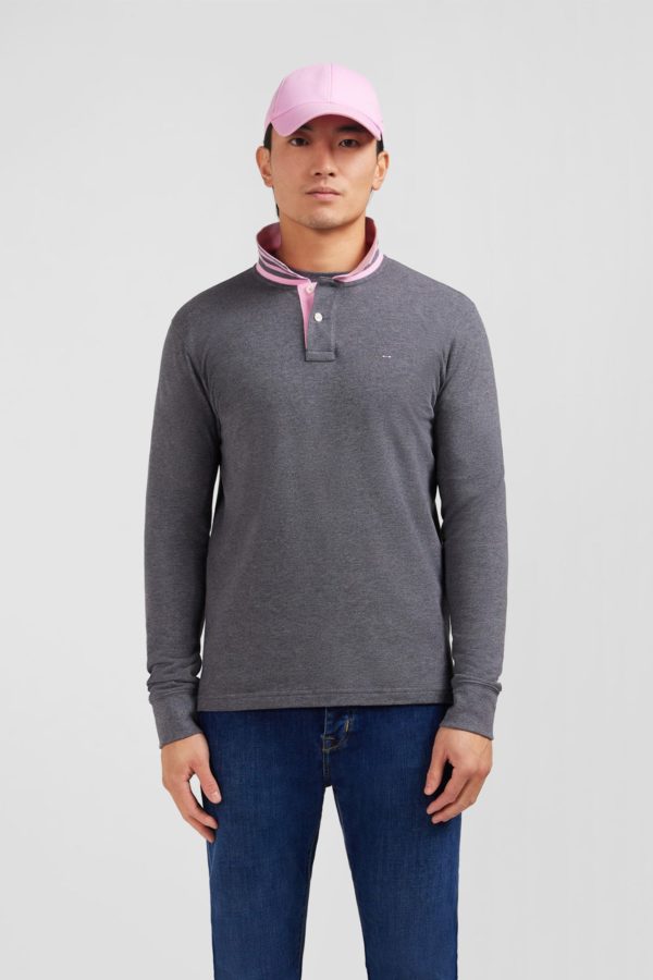 Polo Manches Longues Gris En Coton Avec Col Contrasté Eden Park
