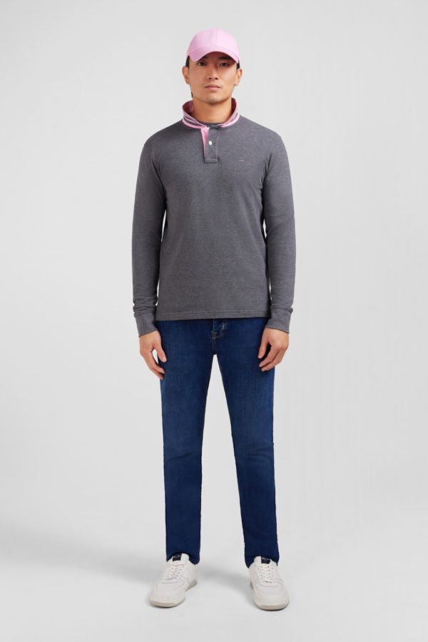 Polo Manches Longues Gris En Coton Avec Col Contrasté Eden Park – Image 6