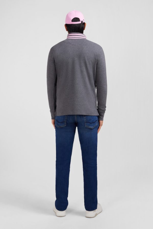 Polo Manches Longues Gris En Coton Avec Col Contrasté Eden Park – Image 5