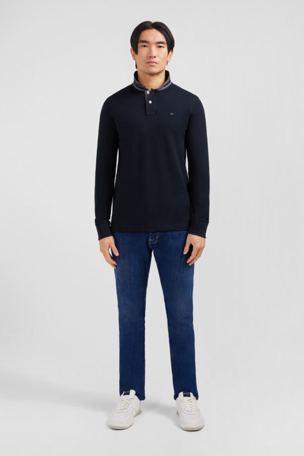 Polo Manches Longues Noir En Coton Avec Col Contrasté Eden Park – Image 6