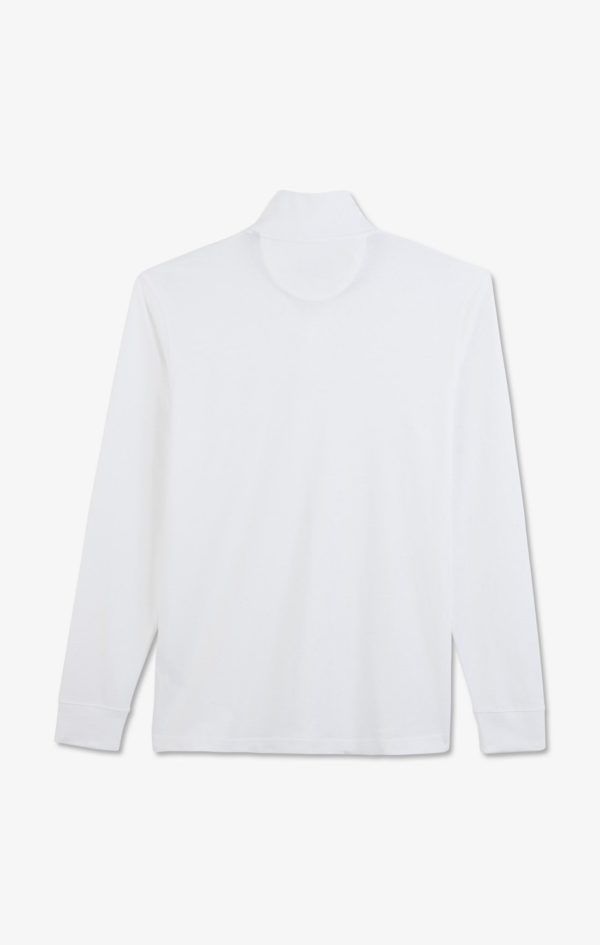 Polo Manches Longues Blanc Uni En Piqué De Coton Stretch Eden Park – Image 3