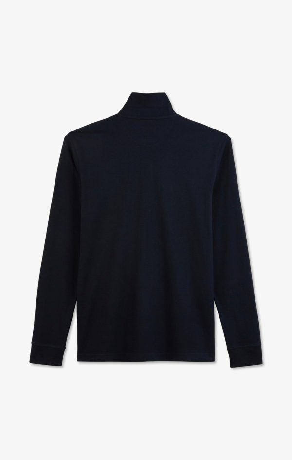 Polo Manches Longues Bleu Marine Uni En Piqué De Coton Stretch Eden Park – Image 3