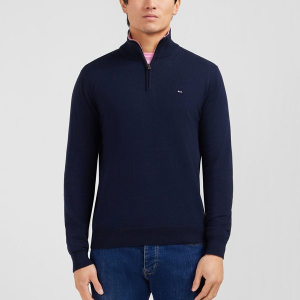 Pull Bleu Marine À Col Camionneur En Coton Eden Park