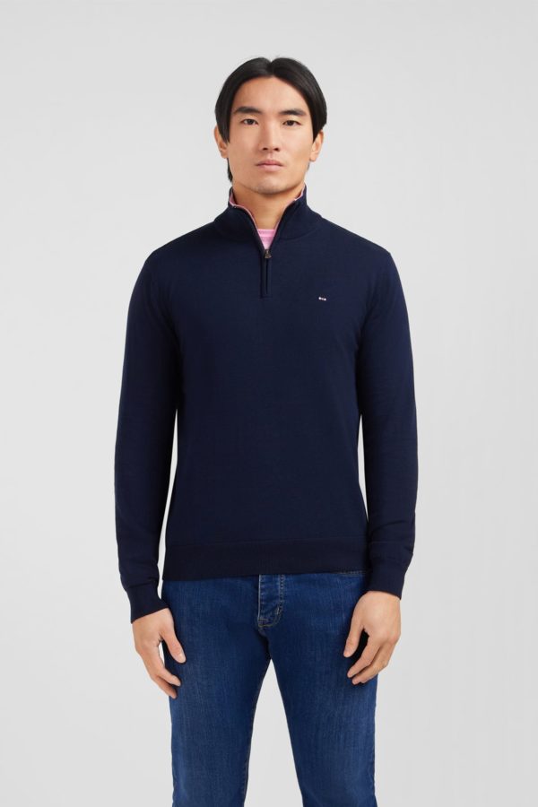 Pull Bleu Marine À Col Camionneur En Coton Eden Park