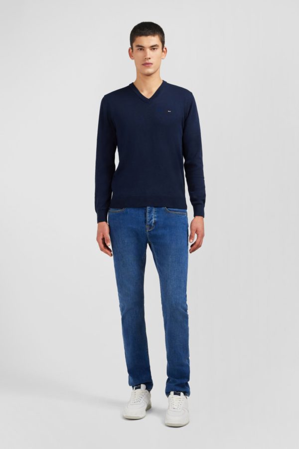 Pull Bleu Marine À Col V En Coton Eden Park – Image 6