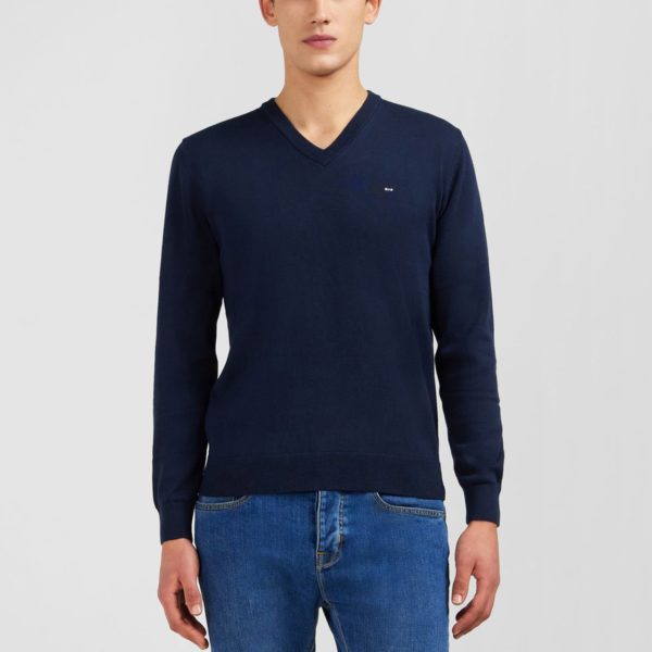 Pull Bleu Marine À Col V En Coton Eden Park