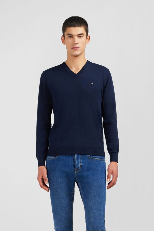 Pull Bleu Marine À Col V En Coton Eden Park