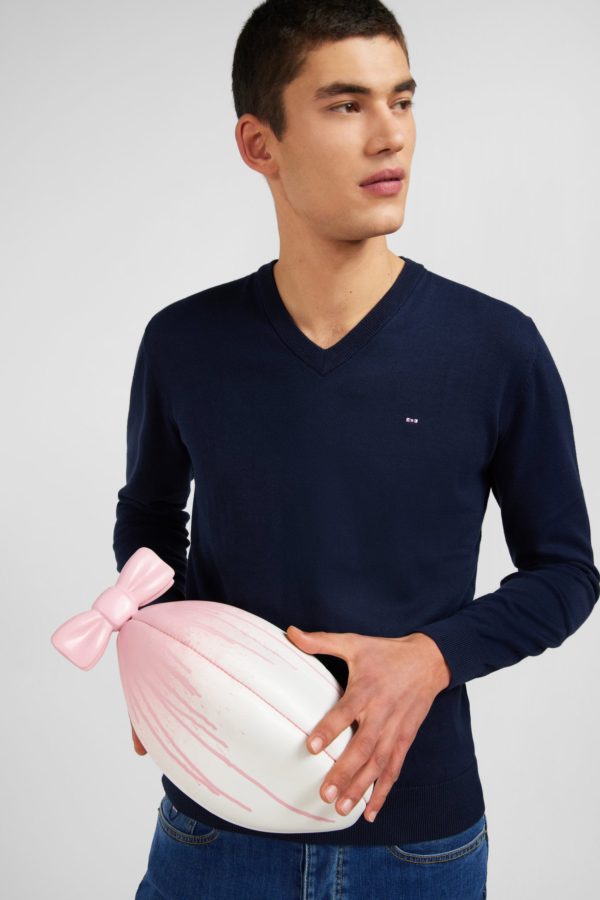 Pull Bleu Marine À Col V En Coton Eden Park – Image 2