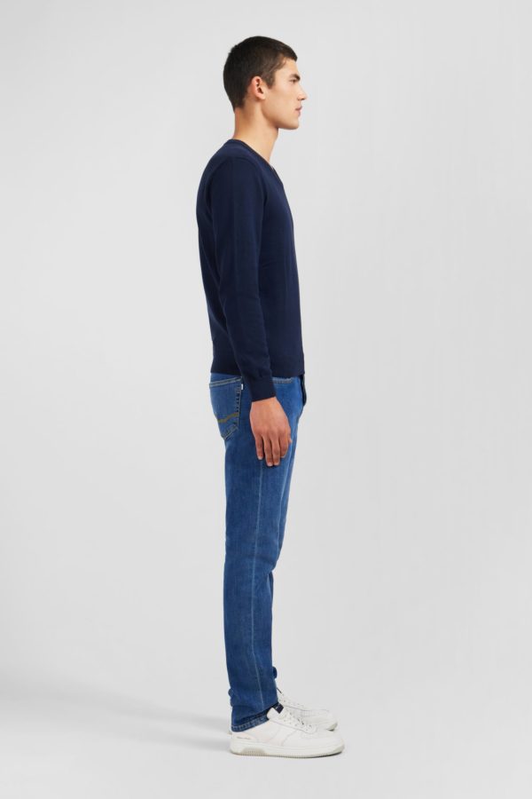 Pull Bleu Marine À Col V En Coton Eden Park – Image 4