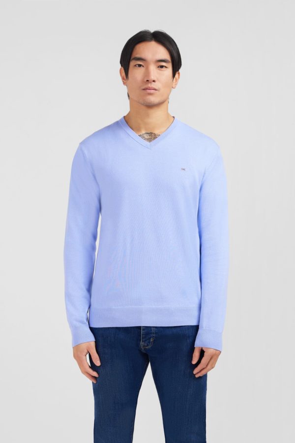 Pull Bleu À Col V En Coton Eden Park