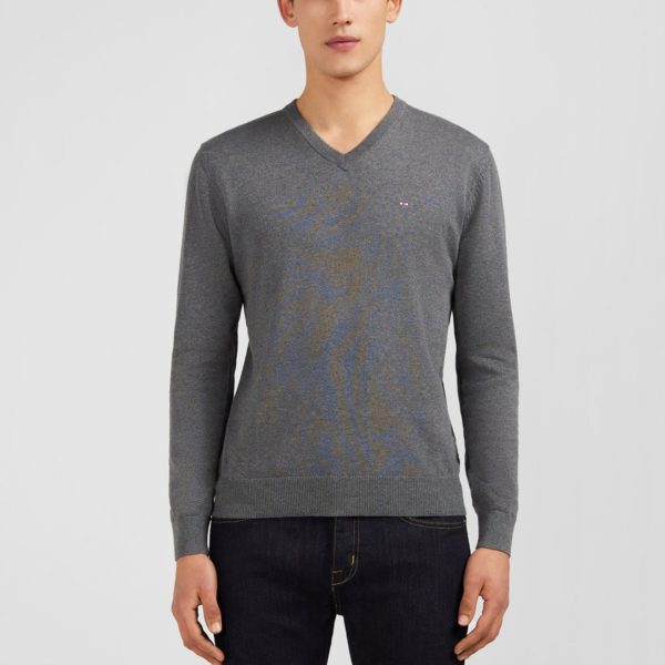 Pull Gris À Col V En Coton Eden Park