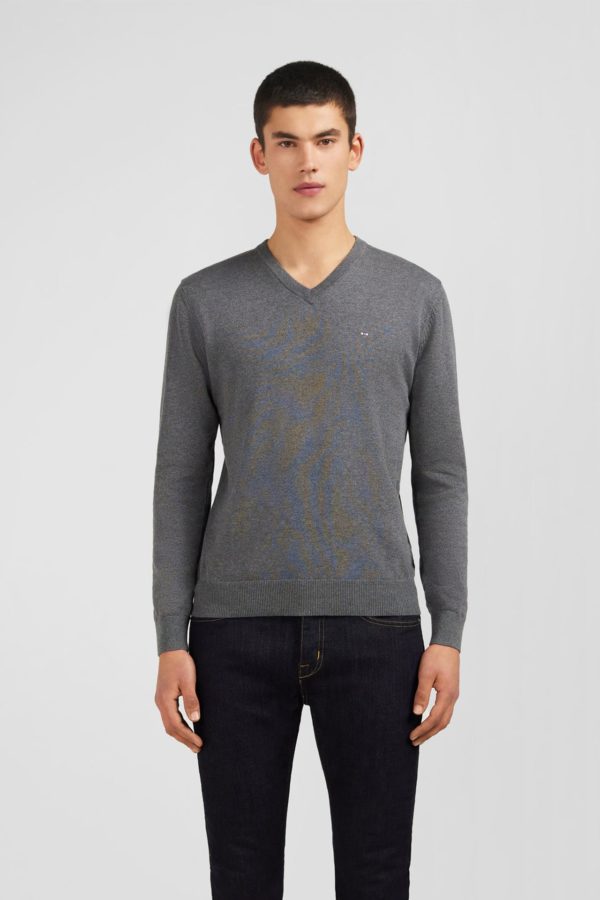 Pull Gris À Col V En Coton Eden Park