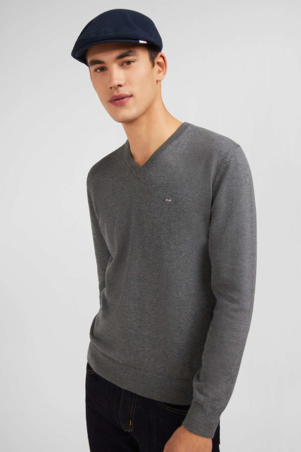 Pull Gris À Col V En Coton Eden Park – Image 2