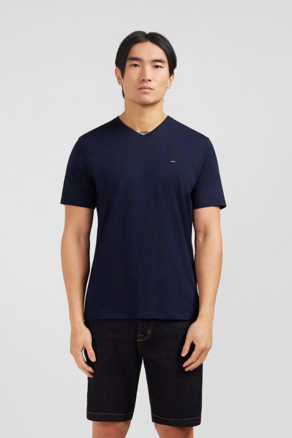 T-shirt Bleu Marine Col V À Manches Courtes Eden Park
