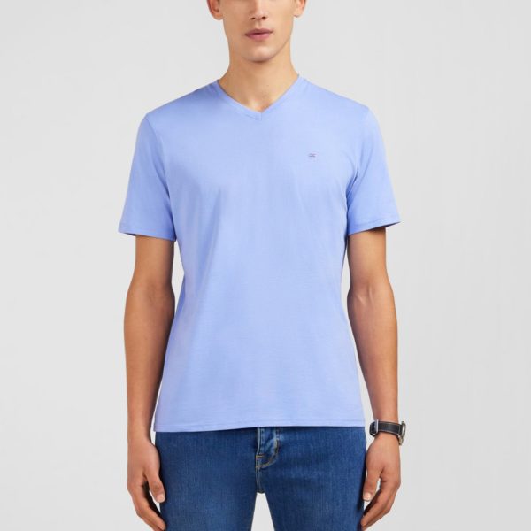 T-shirt Bleu Col V À Manches Courtes Eden Park